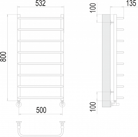 Стандарт П8 500х800  Полотенцесушитель  TERMINUS Черногорск - фото 3