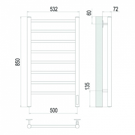 Аврора П8 500х850 Электро Полотенцесушитель TERMINUS Оружейная сталь Черногорск - фото 4
